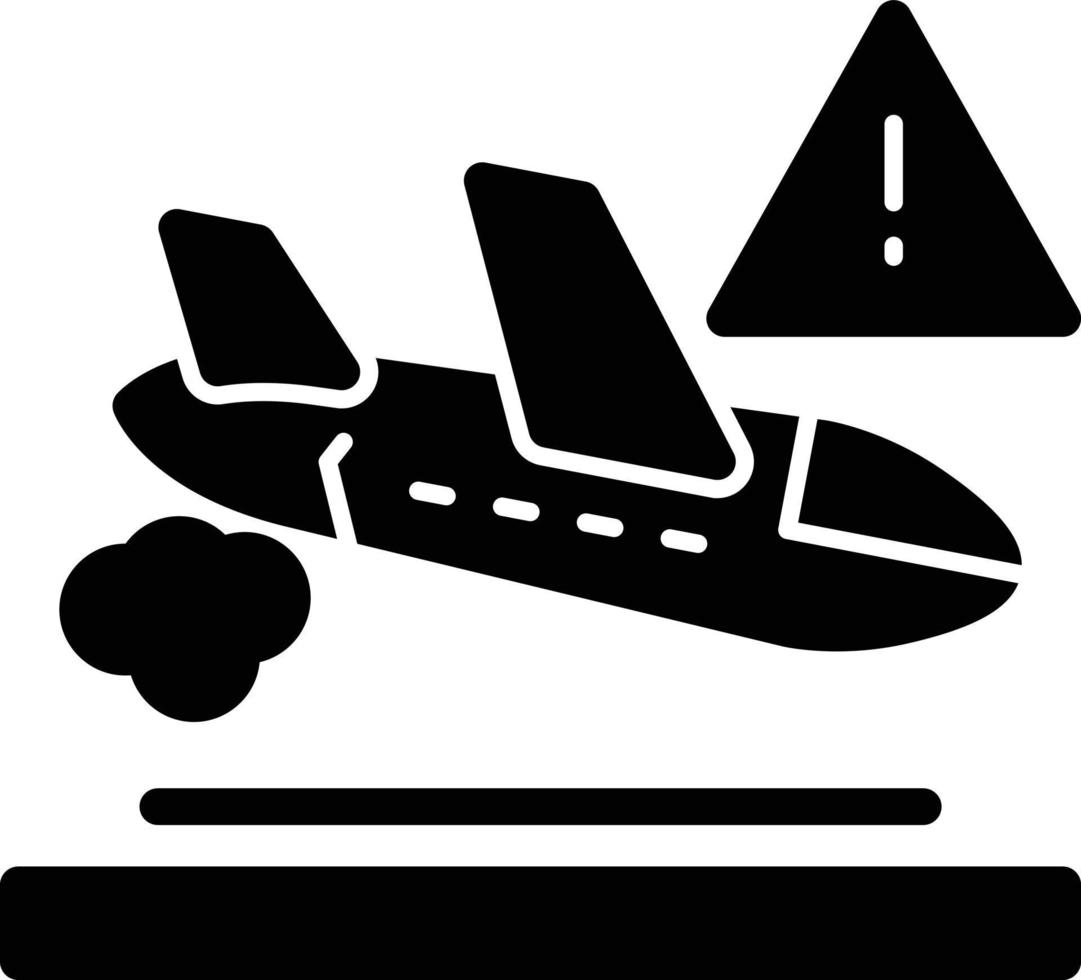 icono de glifo de accidente de avión vector