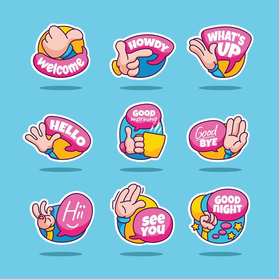 Greeting Chat Sticker Collection Template vector