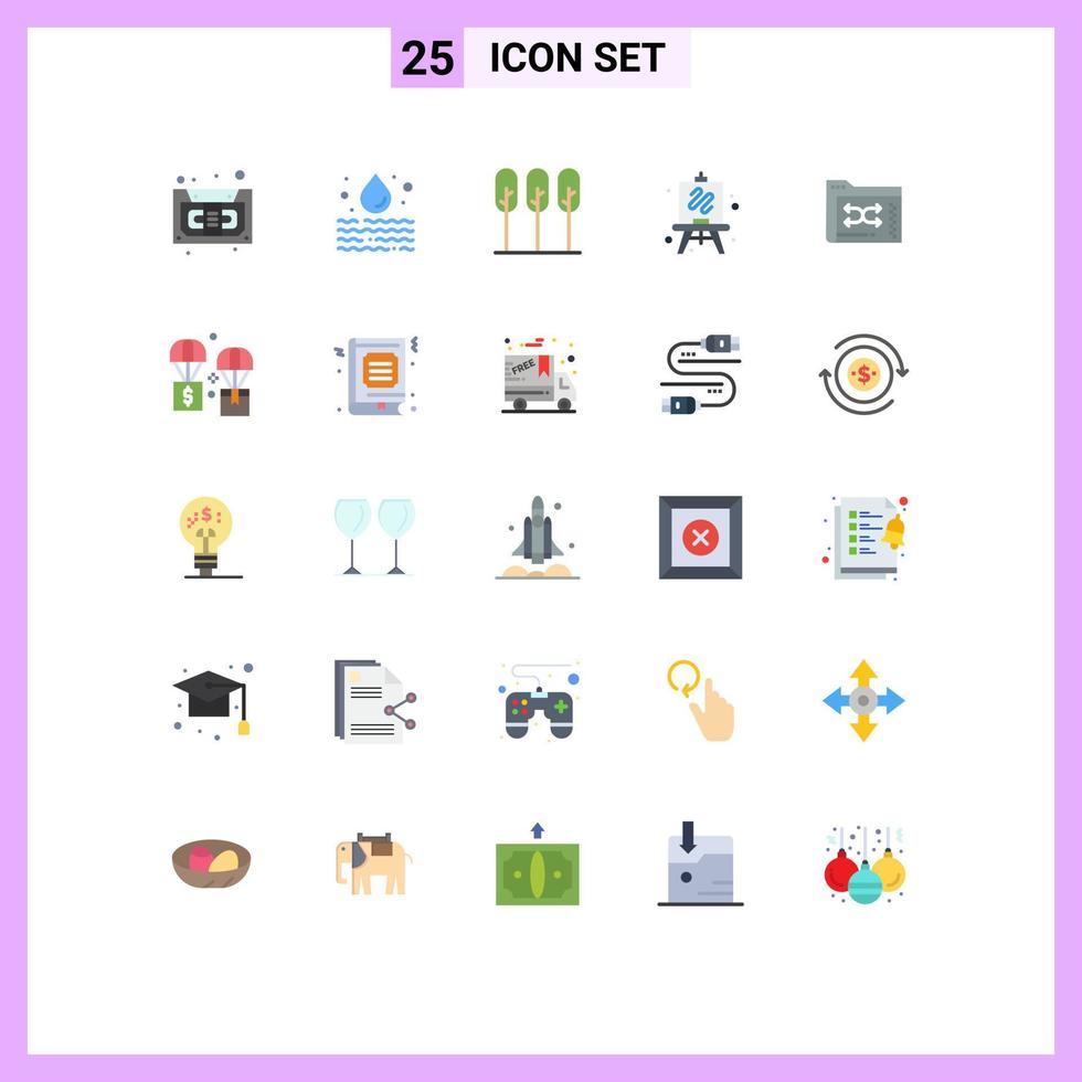 Mobile Interface Flat Color Set of 25 Pictograms of files backup nature hobby easel Editable Vector Design Elements