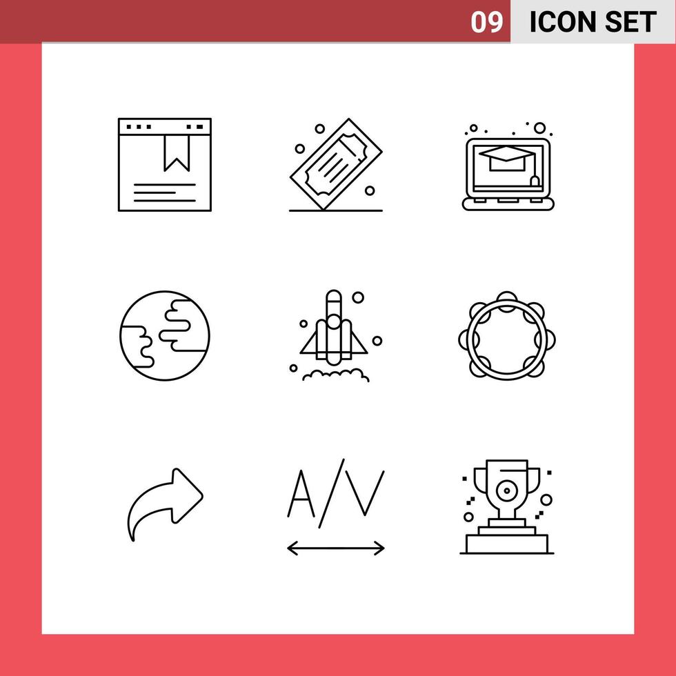 9 Universal Outline Signs Symbols of audio rocket education launch globe Editable Vector Design Elements