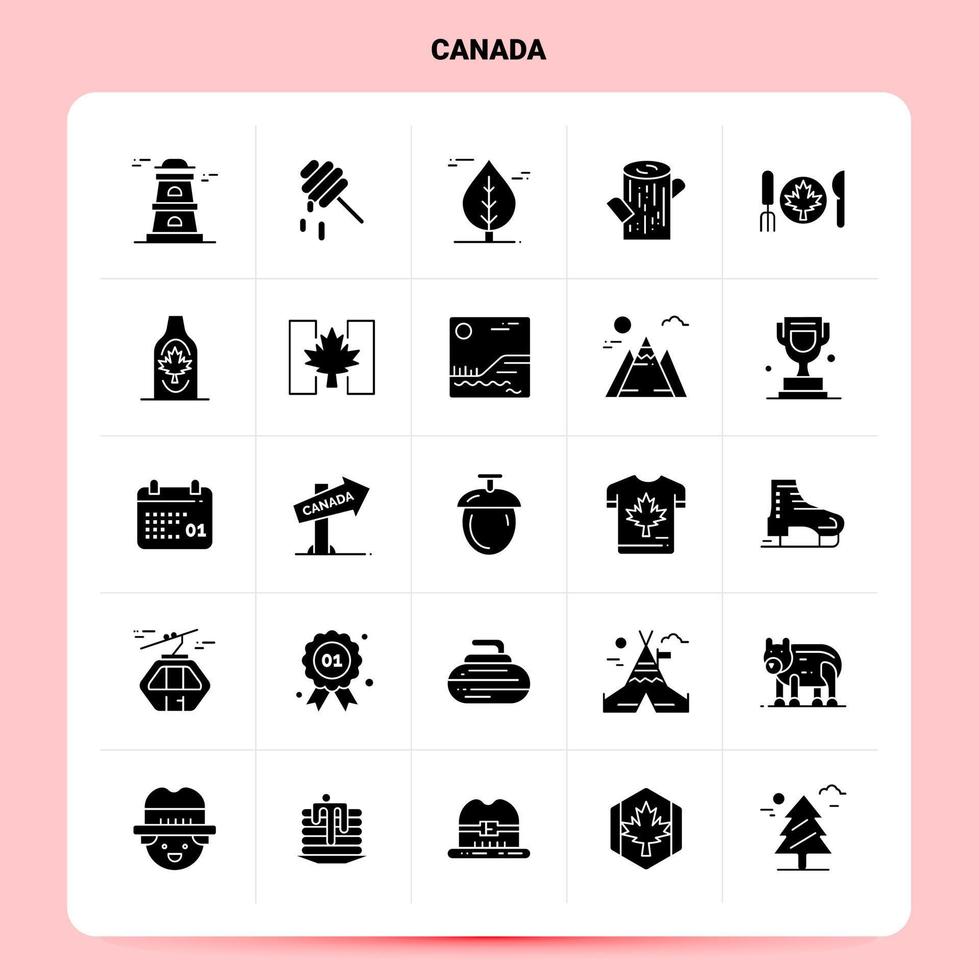 Solid 25 Canada Icon set Vector Glyph Style Design Black Icons Set Web and Mobile Business ideas design Vector Illustration