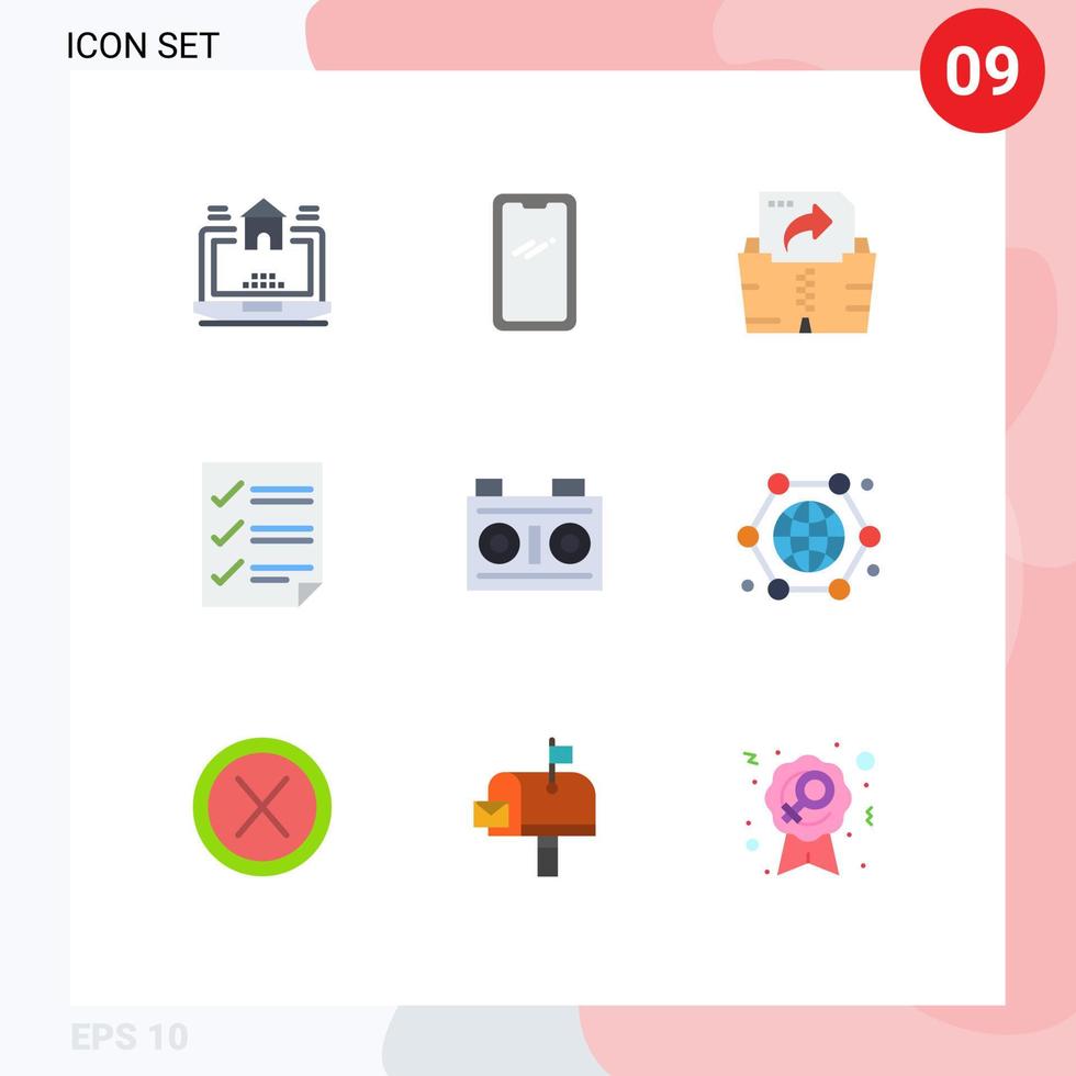 Universal Icon Symbols Group of 9 Modern Flat Colors of camera page samsung document checkmarks Editable Vector Design Elements