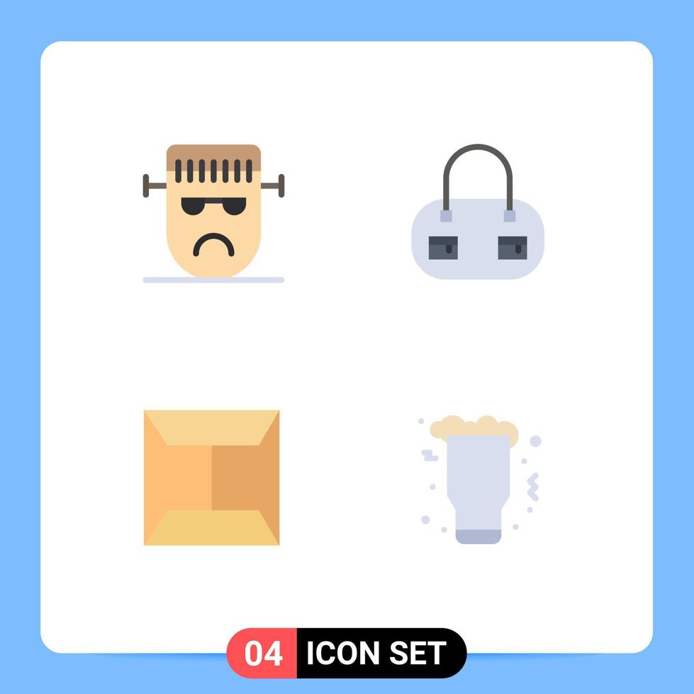 4 User Interface Flat Icon Pack of modern Signs and Symbols of cartoon post frankenstein fashion night Editable Vector Design Elements