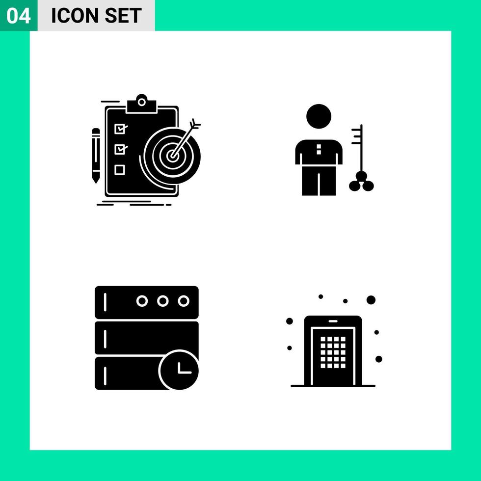 paquete de 4 símbolos de glifo de conjunto de iconos de estilo sólido para imprimir signos creativos aislados en fondo blanco 4 conjunto de iconos vector