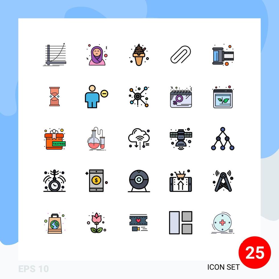 25 User Interface Filled line Flat Color Pack of modern Signs and Symbols of photo pin dessert paper clip Editable Vector Design Elements