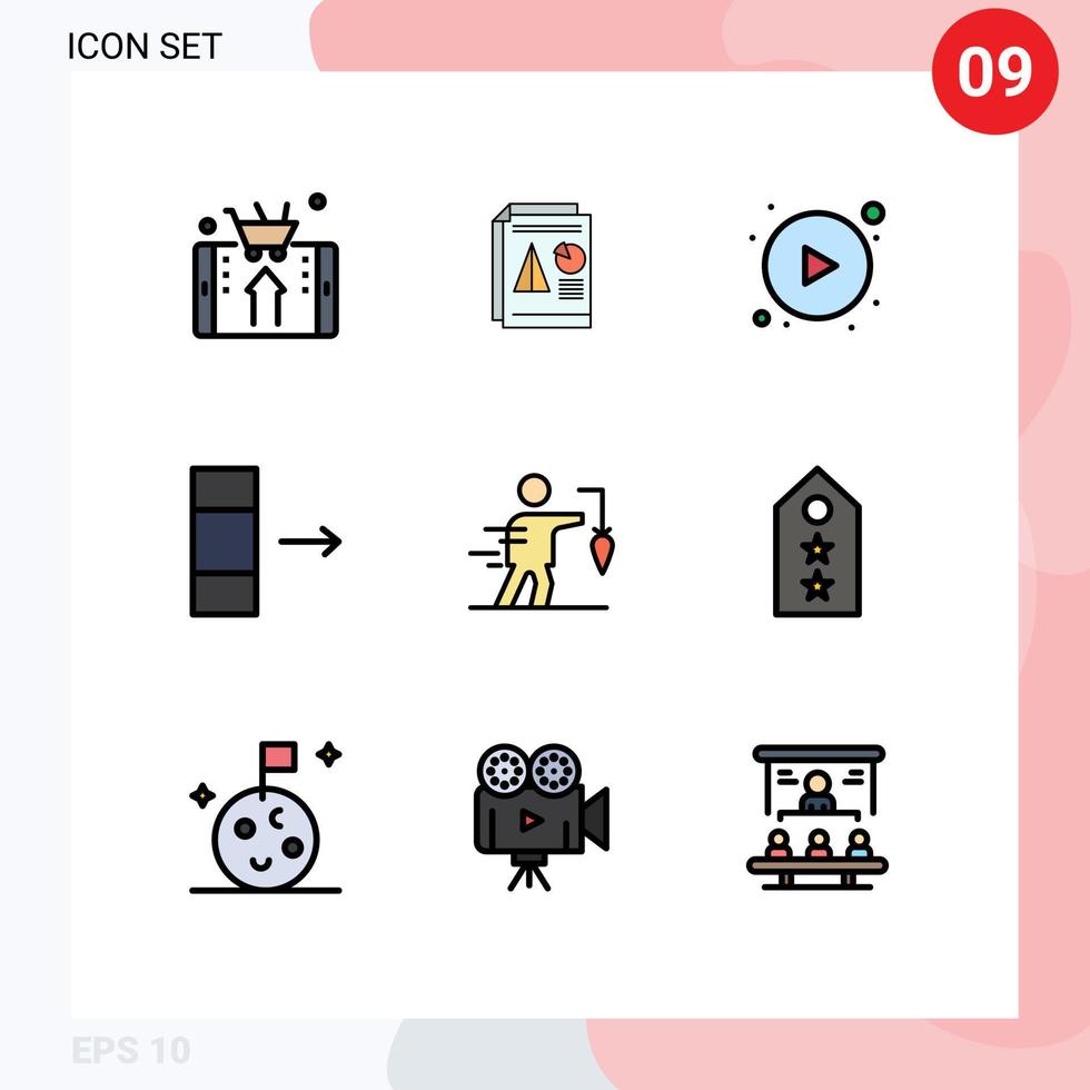 9 colores planos universales de línea de relleno establecidos para aplicaciones web y móviles botón de datos de gráfico de exportación empresarial elementos de diseño vectorial editables vector