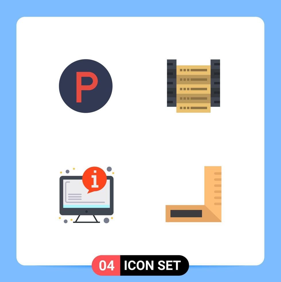 paquete de interfaz de usuario de 4 iconos planos básicos de información de transporte servidores de big data carpintero elementos de diseño vectorial editables vector