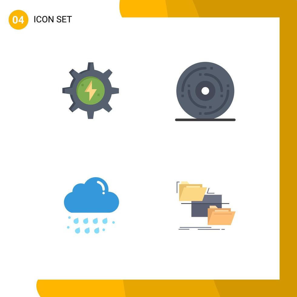 Mobile Interface Flat Icon Set of 4 Pictograms of gear cloud power happy rain Editable Vector Design Elements