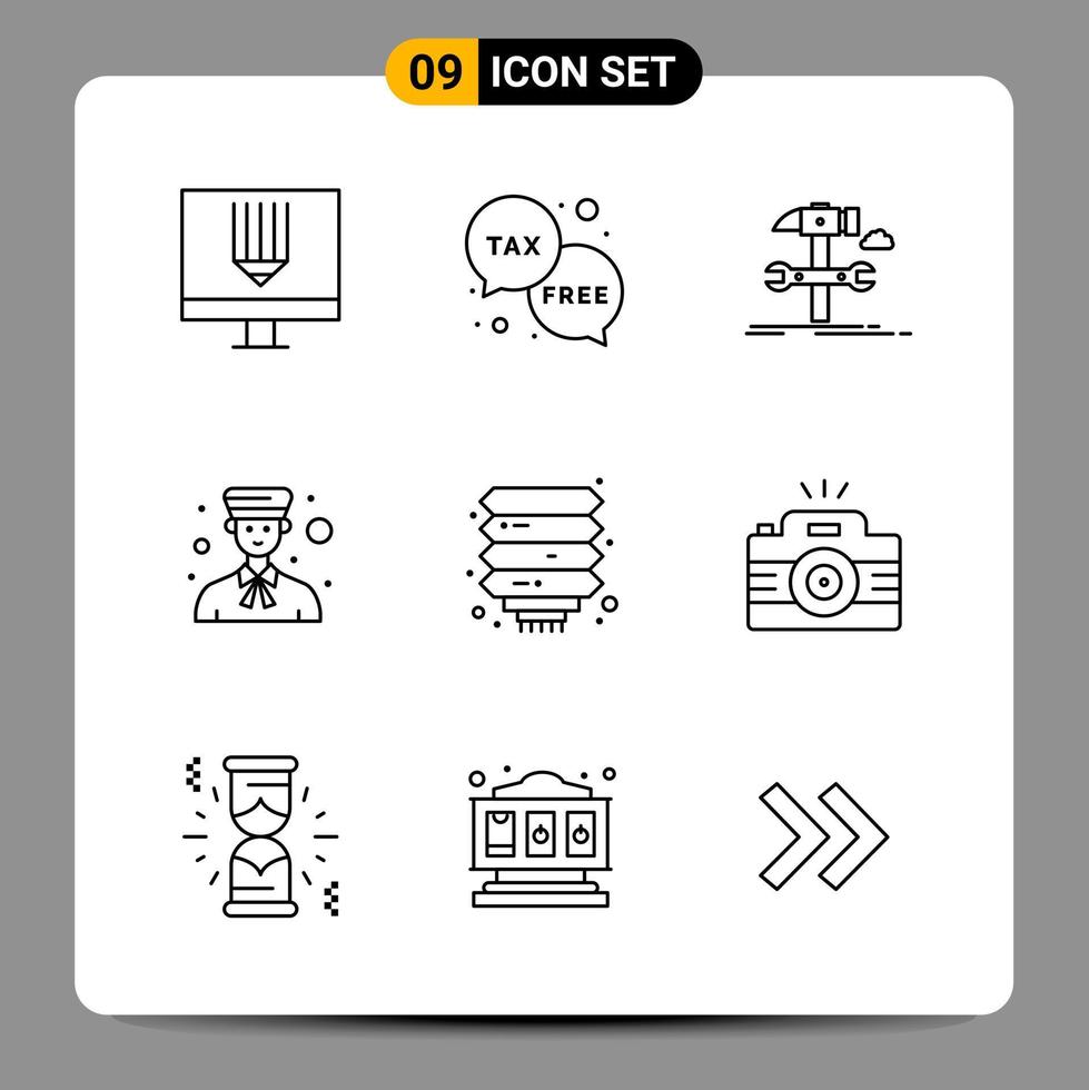 9 Black Icon Pack Outline Symbols Signs for Responsive designs on white background 9 Icons Set vector