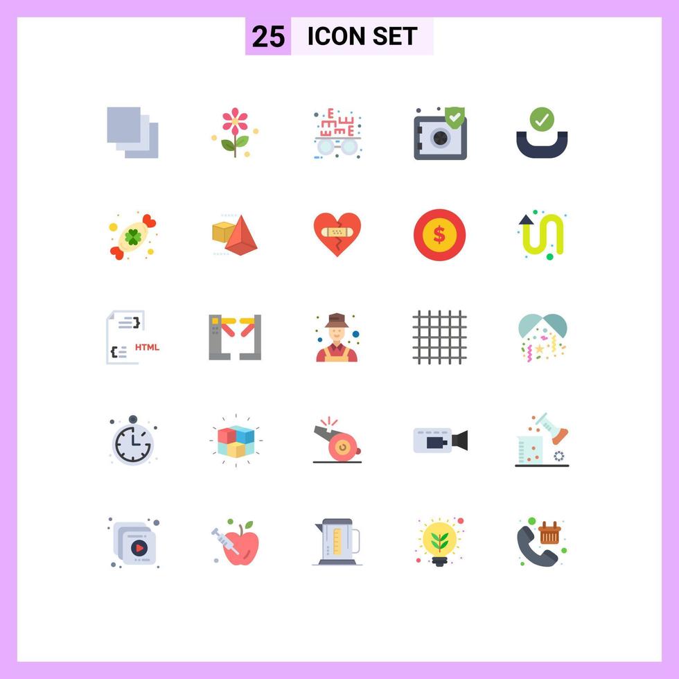 Pictogram Set of 25 Simple Flat Colors of celebrate handset optical checked security Editable Vector Design Elements