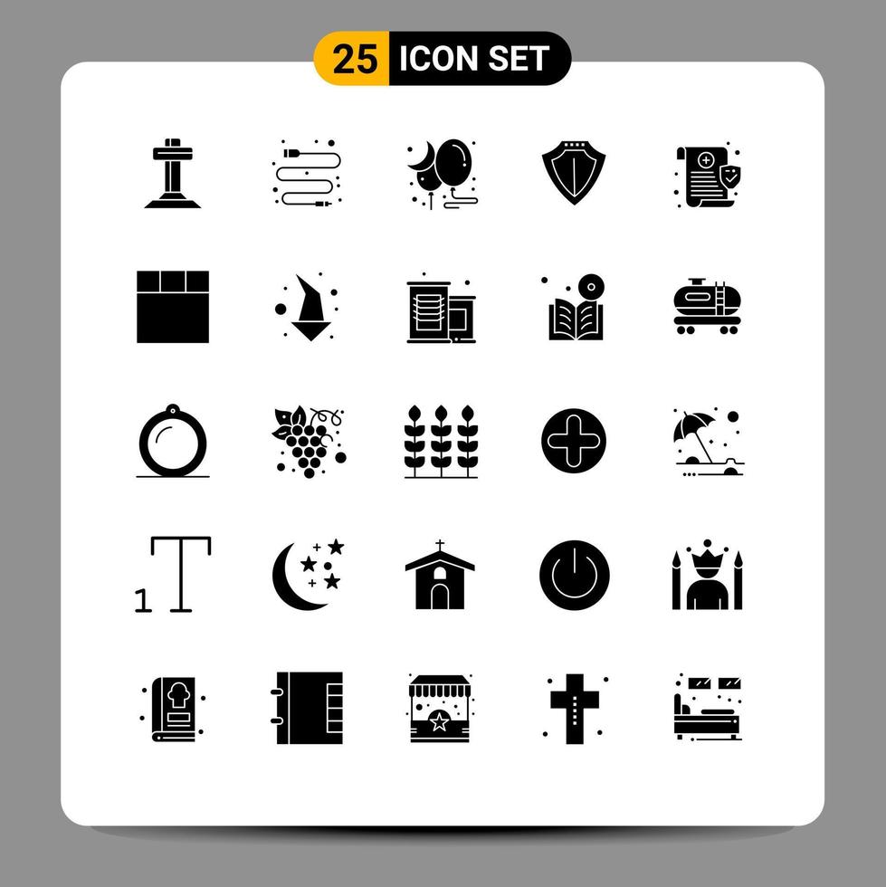 25 Universal Solid Glyphs Set for Web and Mobile Applications privacy medical moon protect protection Editable Vector Design Elements