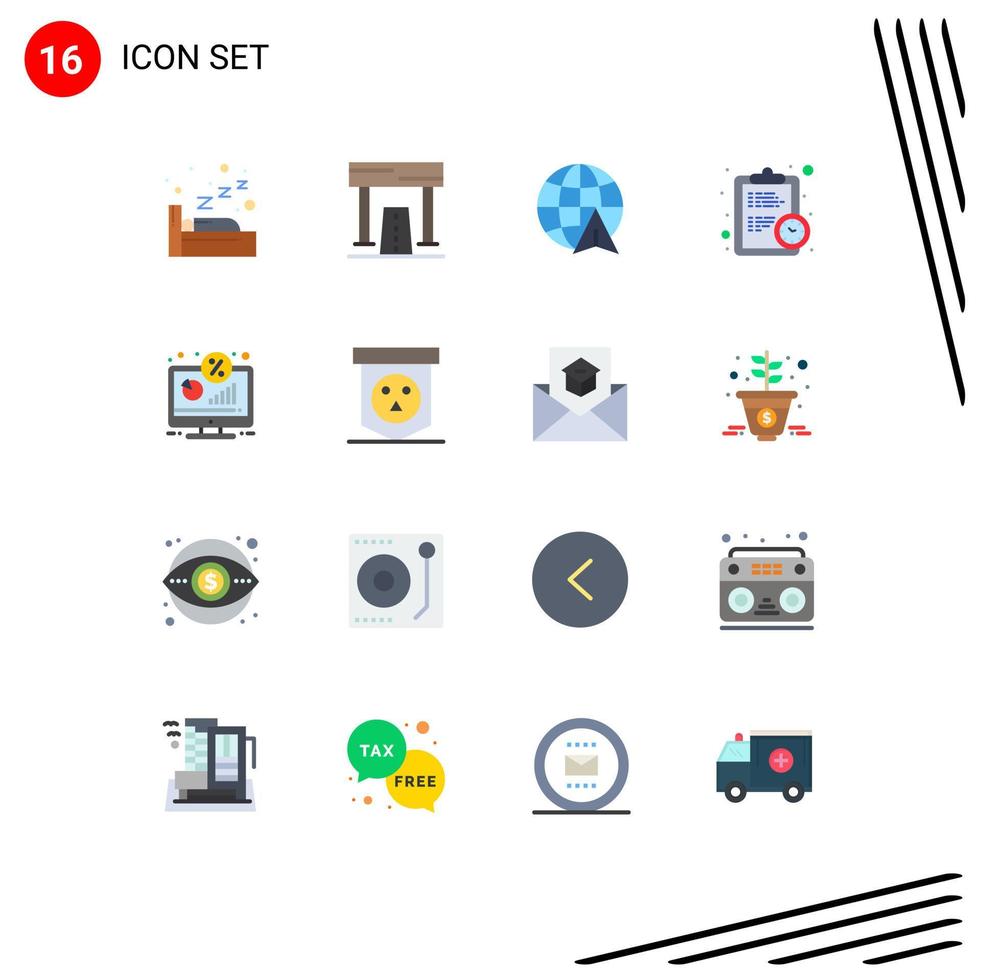 16 Universal Flat Colors Set for Web and Mobile Applications monitor discount arrow estimate deadline Editable Pack of Creative Vector Design Elements