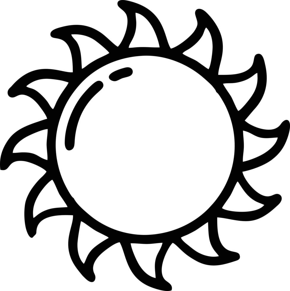 icono de sol en fondo blanco, ilustración del símbolo de icono de sol en negro sobre fondo blanco vector