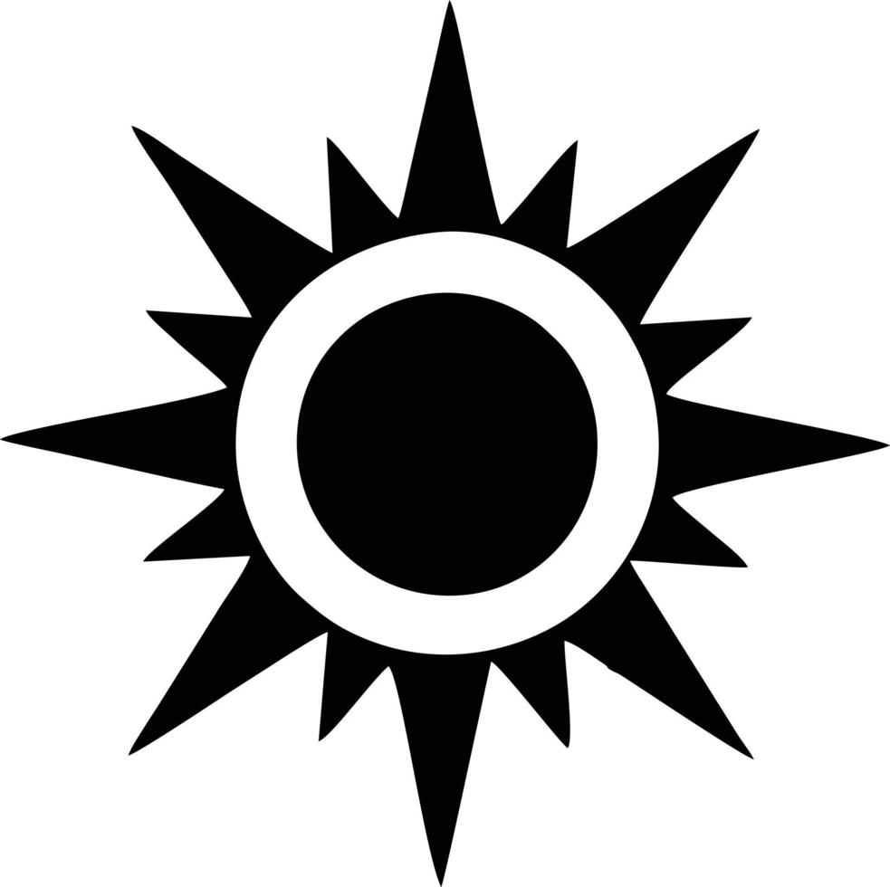 icono de sol en fondo blanco, ilustración del símbolo de icono de sol en negro sobre fondo blanco vector