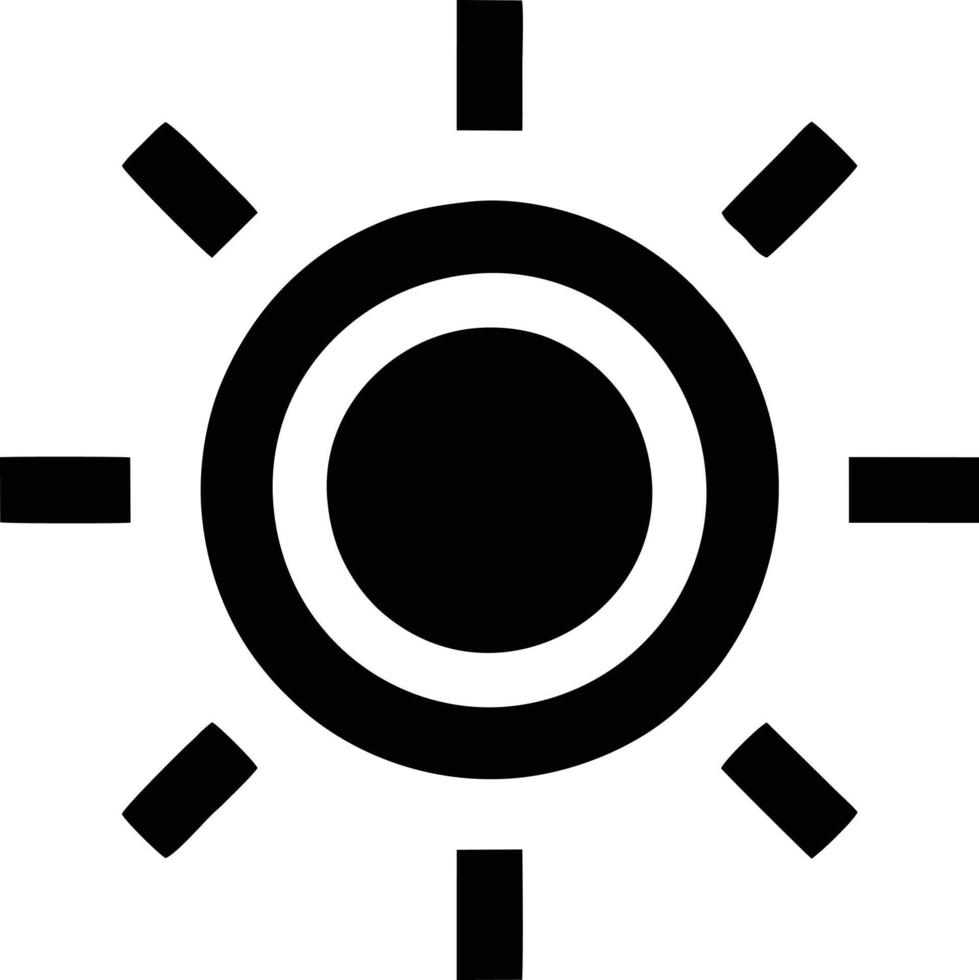 icono de sol en fondo blanco, ilustración del símbolo de icono de sol en negro sobre fondo blanco vector