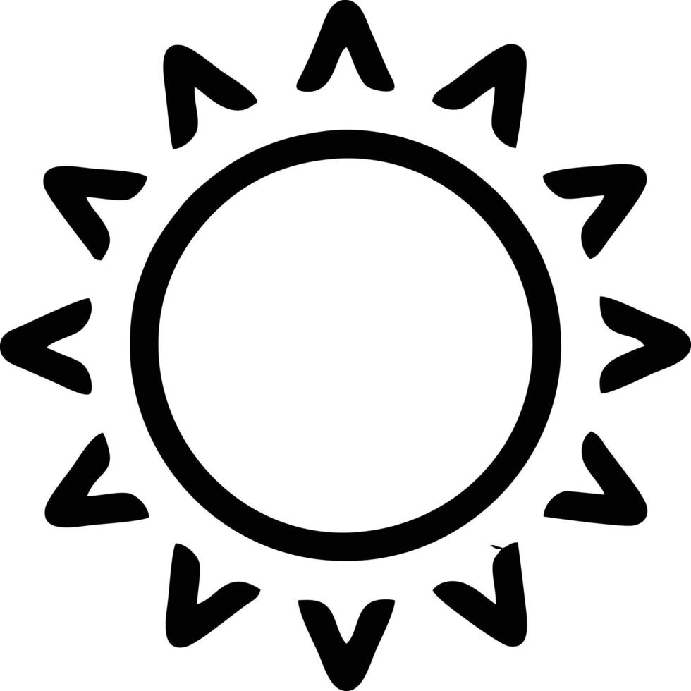 icono de sol en fondo blanco, ilustración del símbolo de icono de sol en negro sobre fondo blanco vector