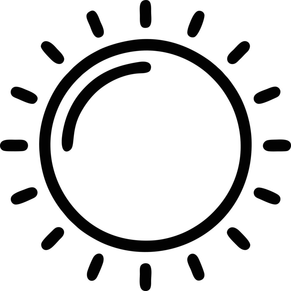 icono de sol en fondo blanco, ilustración del símbolo de icono de sol en negro sobre fondo blanco vector