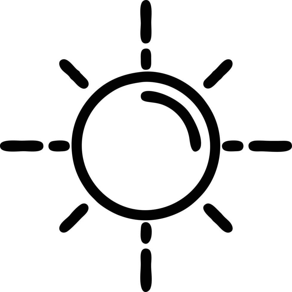 icono de sol en fondo blanco, ilustración del símbolo de icono de sol en negro sobre fondo blanco vector