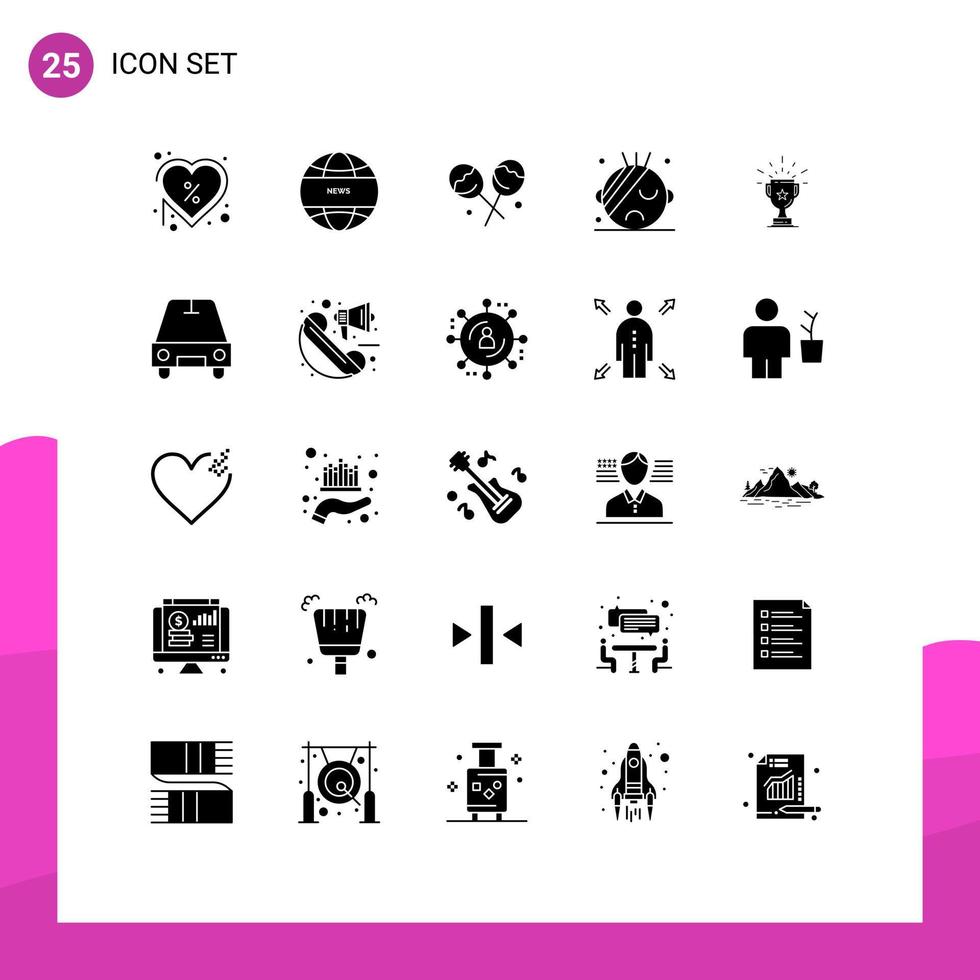 Solid Glyph Pack of 25 Universal Symbols of business achievement candy trophy hospital Editable Vector Design Elements