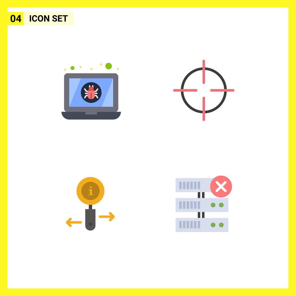 4 Universal Flat Icon Signs Symbols of bug information virus symbolism search Editable Vector Design Elements