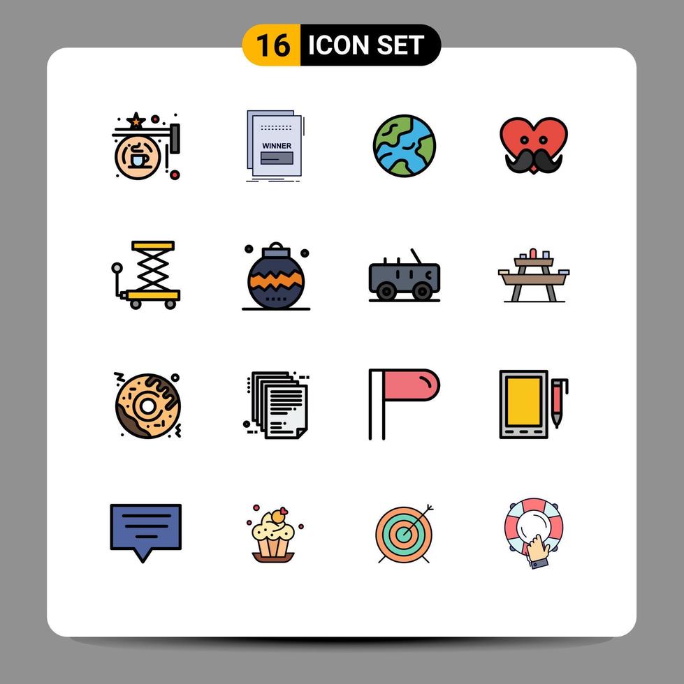 Set of 16 Modern UI Icons Symbols Signs for car fathers day malicious father worldwide Editable Creative Vector Design Elements