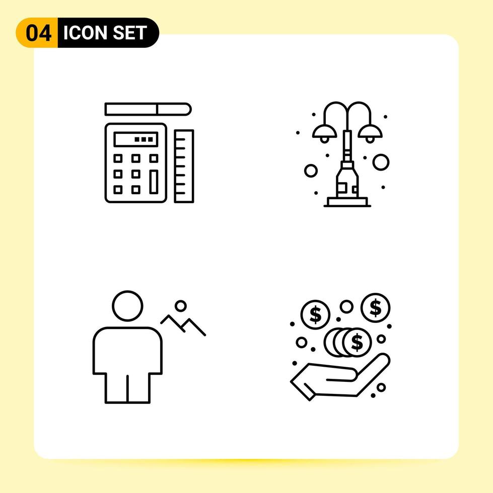 4 Creative Icons for Modern website design and responsive mobile apps 4 Outline Symbols Signs on White Background 4 Icon Pack vector