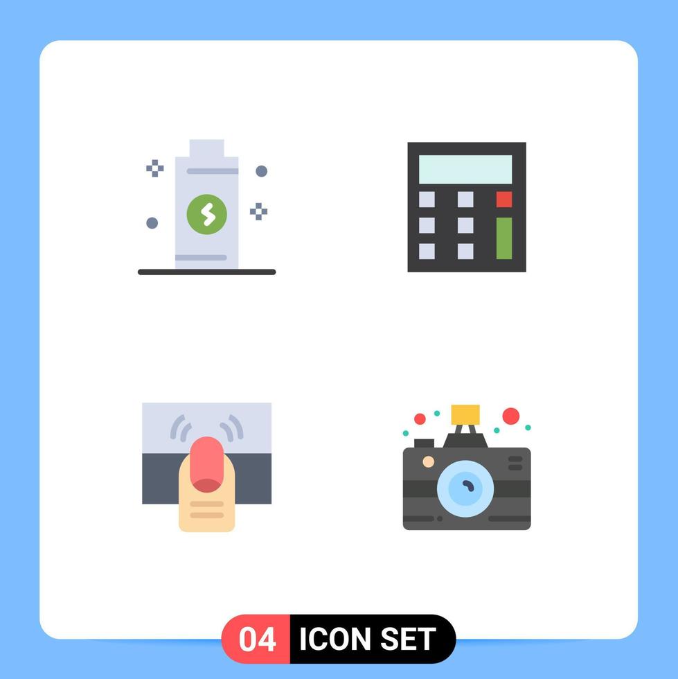 Pack of 4 Modern Flat Icons Signs and Symbols for Web Print Media such as battery hand power math touch Editable Vector Design Elements