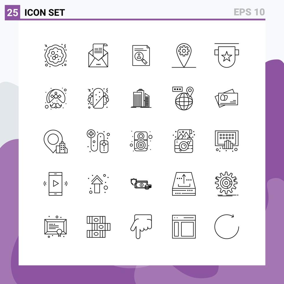 Pictogram Set of 25 Simple Lines of location gear mail staff cv Editable Vector Design Elements