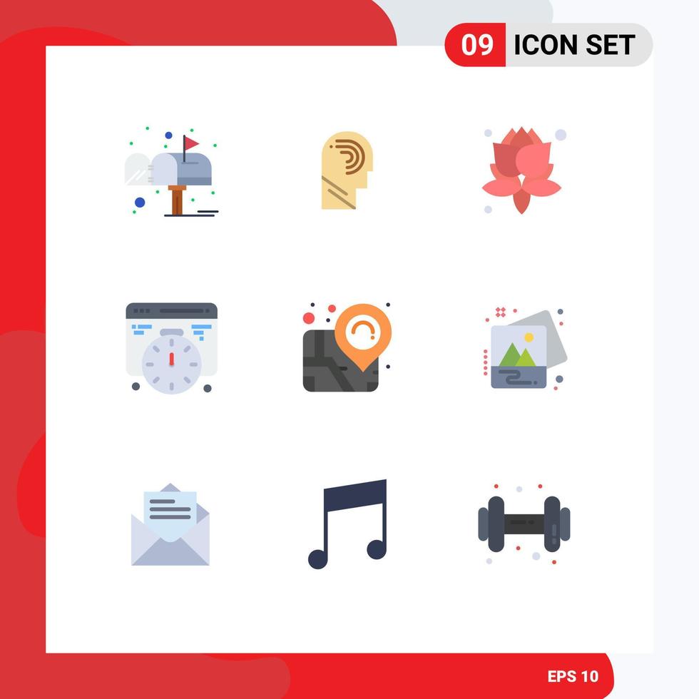 Flat Color Pack of 9 Universal Symbols of pin location switch time