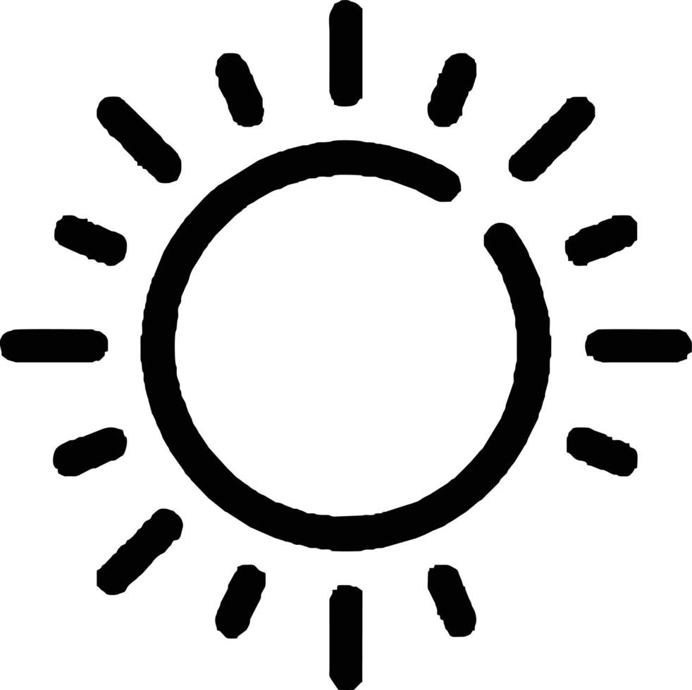 icono de sol en fondo blanco, ilustración del símbolo de icono de sol en negro sobre fondo blanco vector