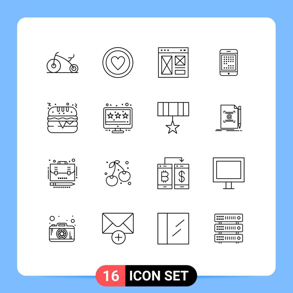 User Interface Pack of 16 Basic Outlines of mobile digital interface device phone Editable Vector Design Elements