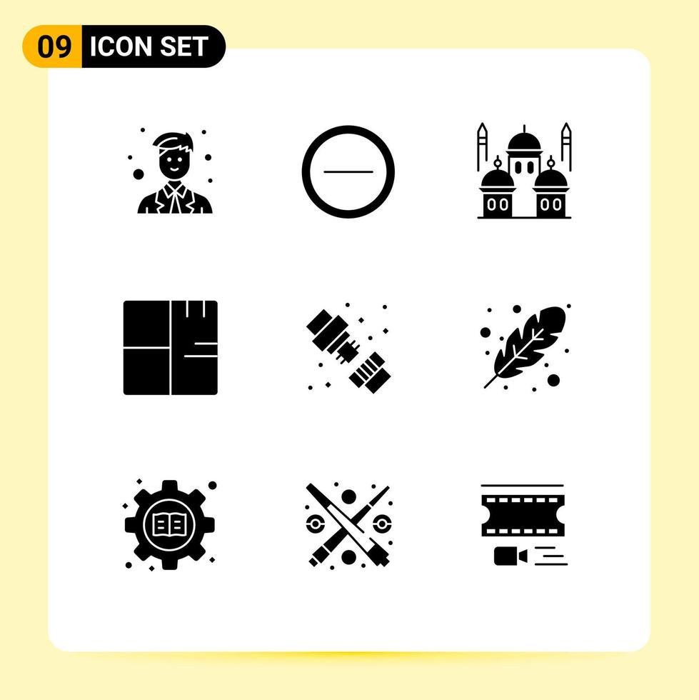 Set of 9 Modern UI Icons Symbols Signs for joint map masjid buildings architecture Editable Vector Design Elements