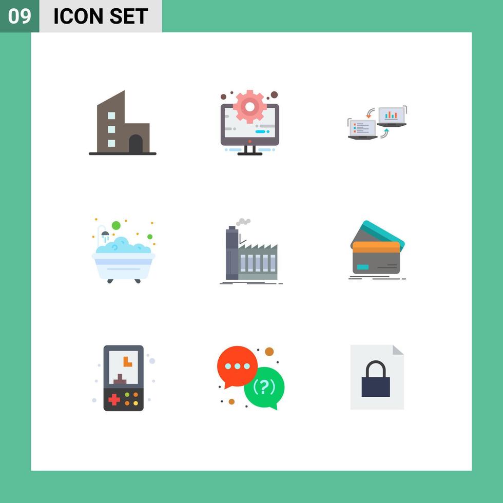 9 Universal Flat Color Signs Symbols of shower bath setting information connection Editable Vector Design Elements