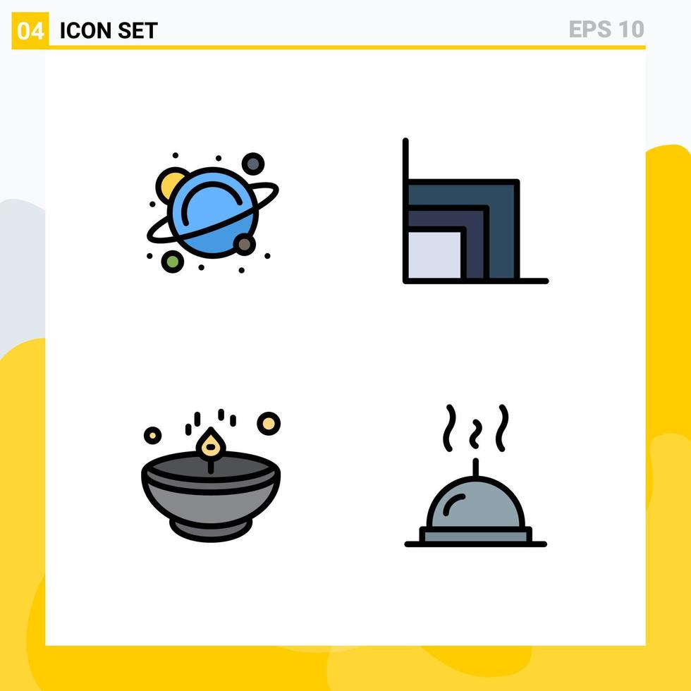 Mobile Interface Filledline Flat Color Set of 4 Pictograms of physics diwali space ecommerce lamp Editable Vector Design Elements
