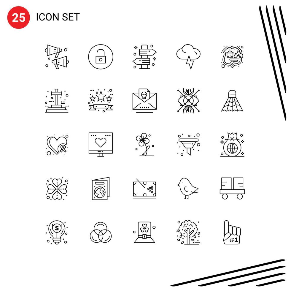 Editable Vector Line Pack of 25 Simple Lines of seo firewall campfire weather cloud Editable Vector Design Elements