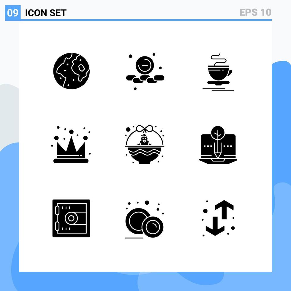 Editable Vector Line Pack of 9 Simple Solid Glyphs of cart king web empire hotel Editable Vector Design Elements