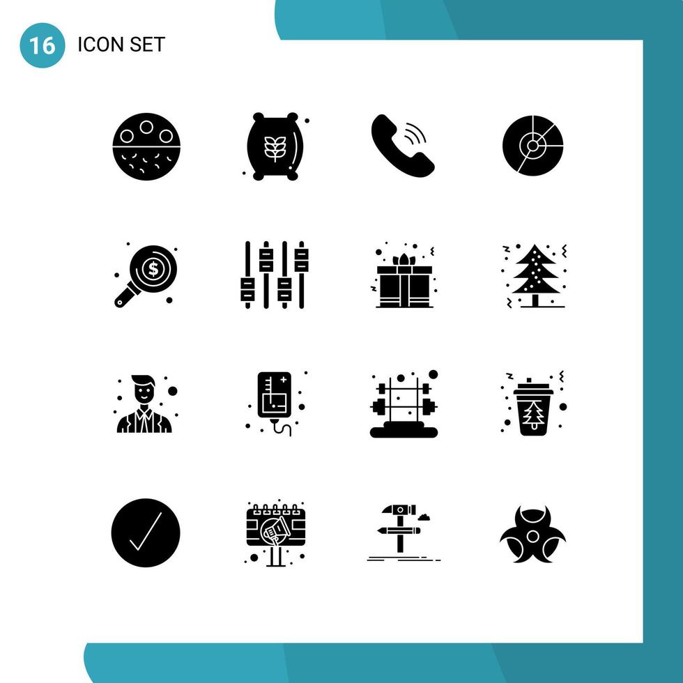 conjunto de 16 paquetes de glifos sólidos comerciales para elementos de diseño de vectores editables circulares de gráfico de alimentos de diagrama gráfico