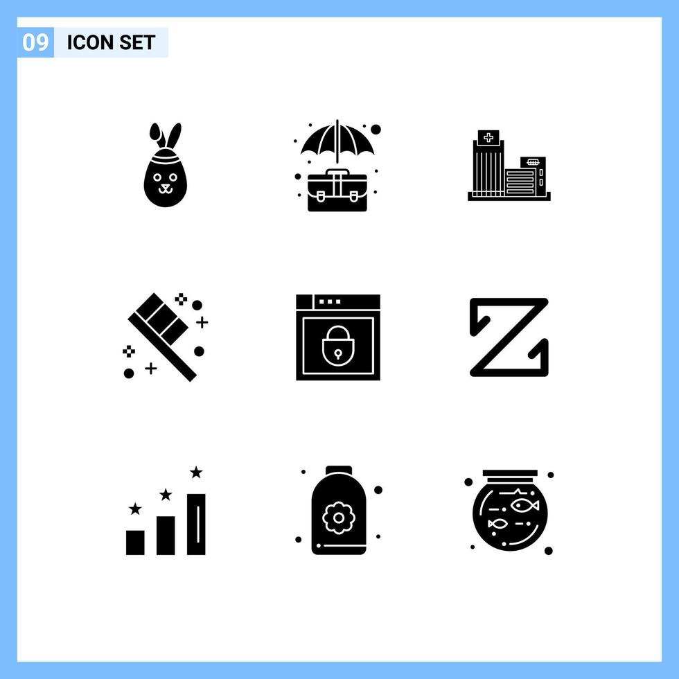 Solid Glyph Pack of 9 Universal Symbols of password room building bath office Editable Vector Design Elements