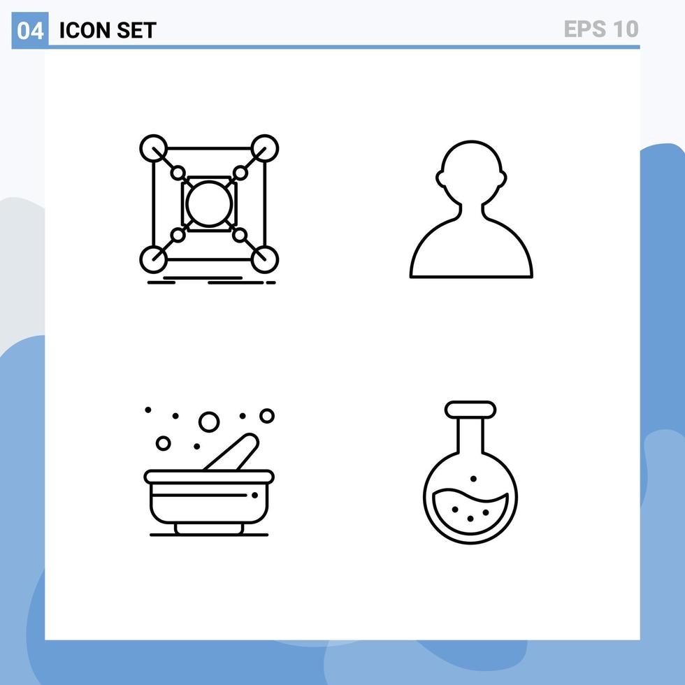 User Interface Pack of 4 Basic Filledline Flat Colors of base kitchen data user pestle Editable Vector Design Elements