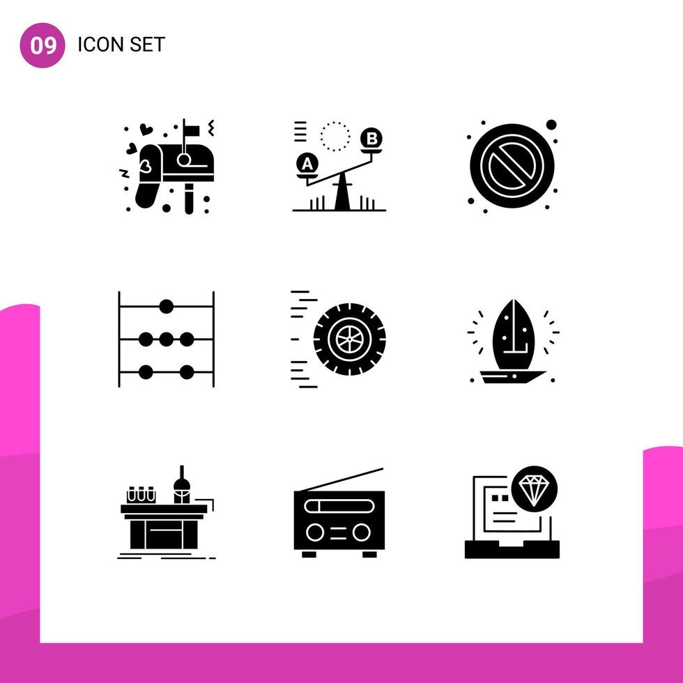9 Solid Glyph concept for Websites Mobile and Apps boat ride forbidden motion math Editable Vector Design Elements
