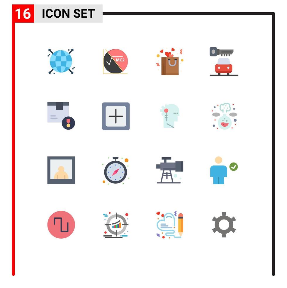 User Interface Pack of 16 Basic Flat Colors of delivery achievement bag security car Editable Pack of Creative Vector Design Elements