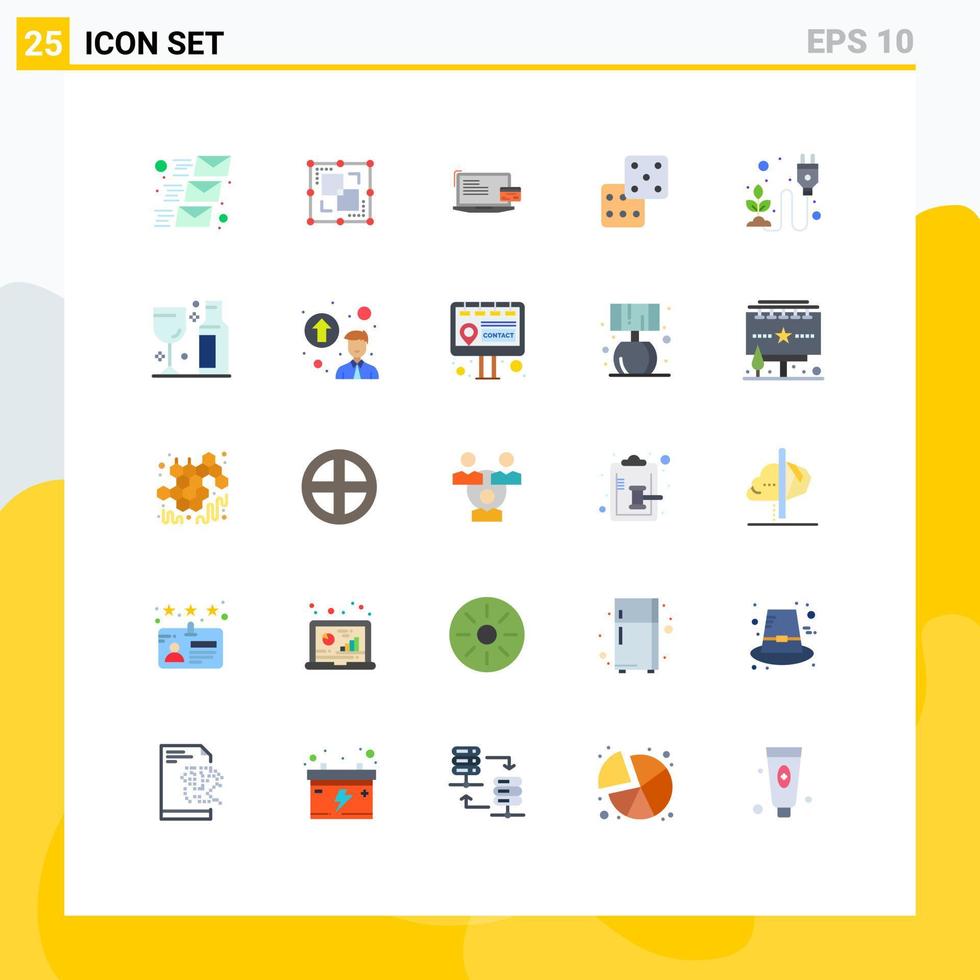25 Universal Flat Color Signs Symbols of electricity gambling payment dice online payment Editable Vector Design Elements