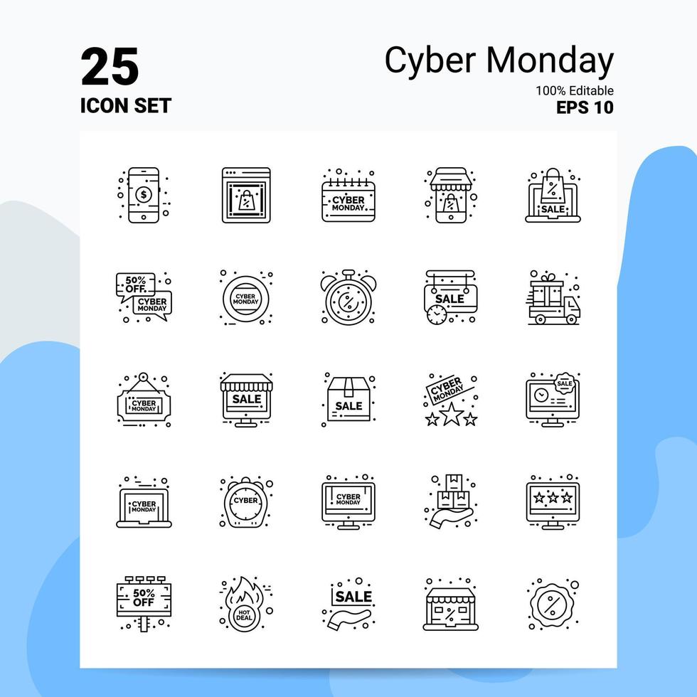 25 Cyber Monday Icon Set 100 Editable EPS 10 Files Business Logo Concept Ideas Line icon design vector