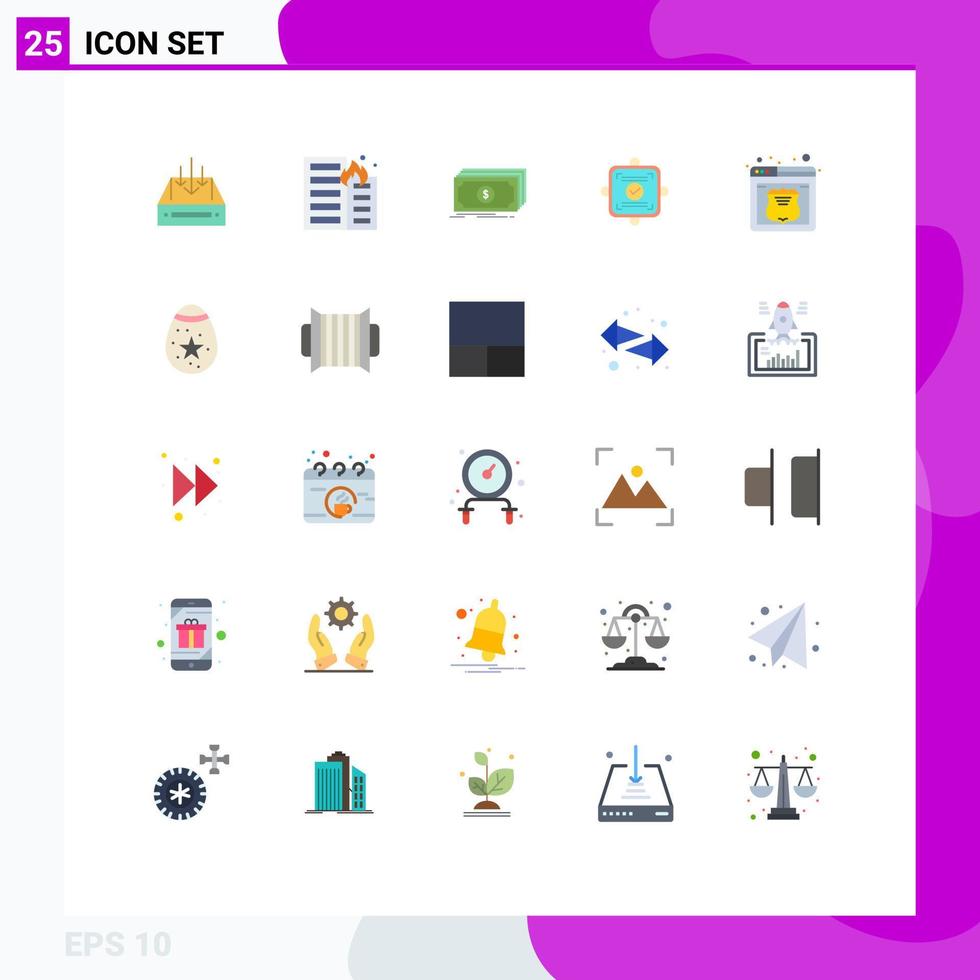 25 User Interface Flat Color Pack of modern Signs and Symbols of report money flame funds dollar Editable Vector Design Elements