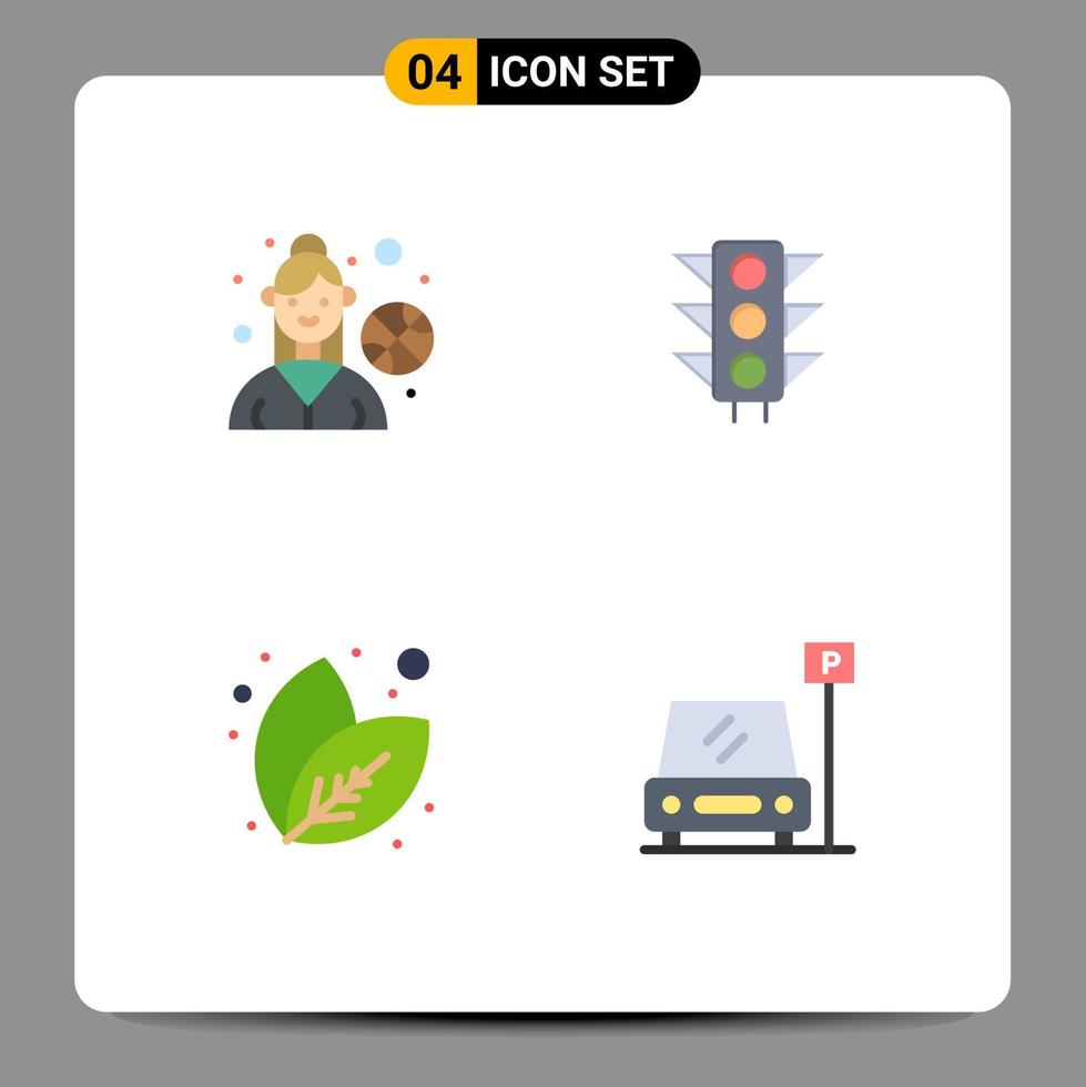 4 Thematic Vector Flat Icons and Editable Symbols of basketball player plant trafic road parking Editable Vector Design Elements