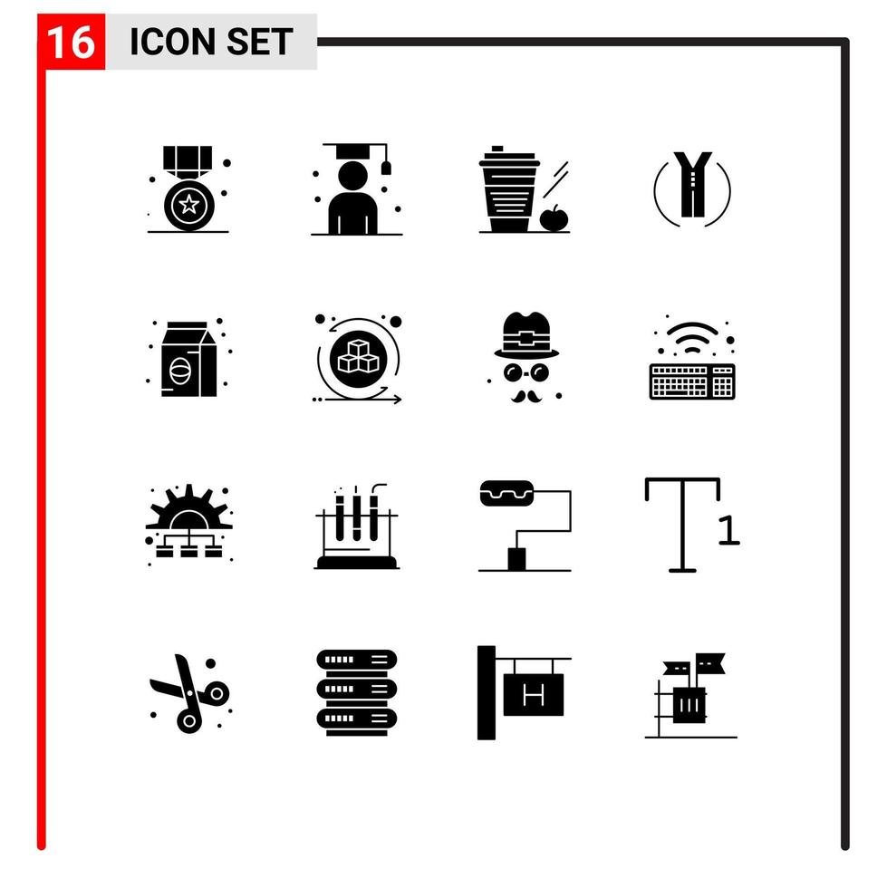 Pack of 16 Modern Solid Glyphs Signs and Symbols for Web Print Media such as two way road scholar glass apple Editable Vector Design Elements