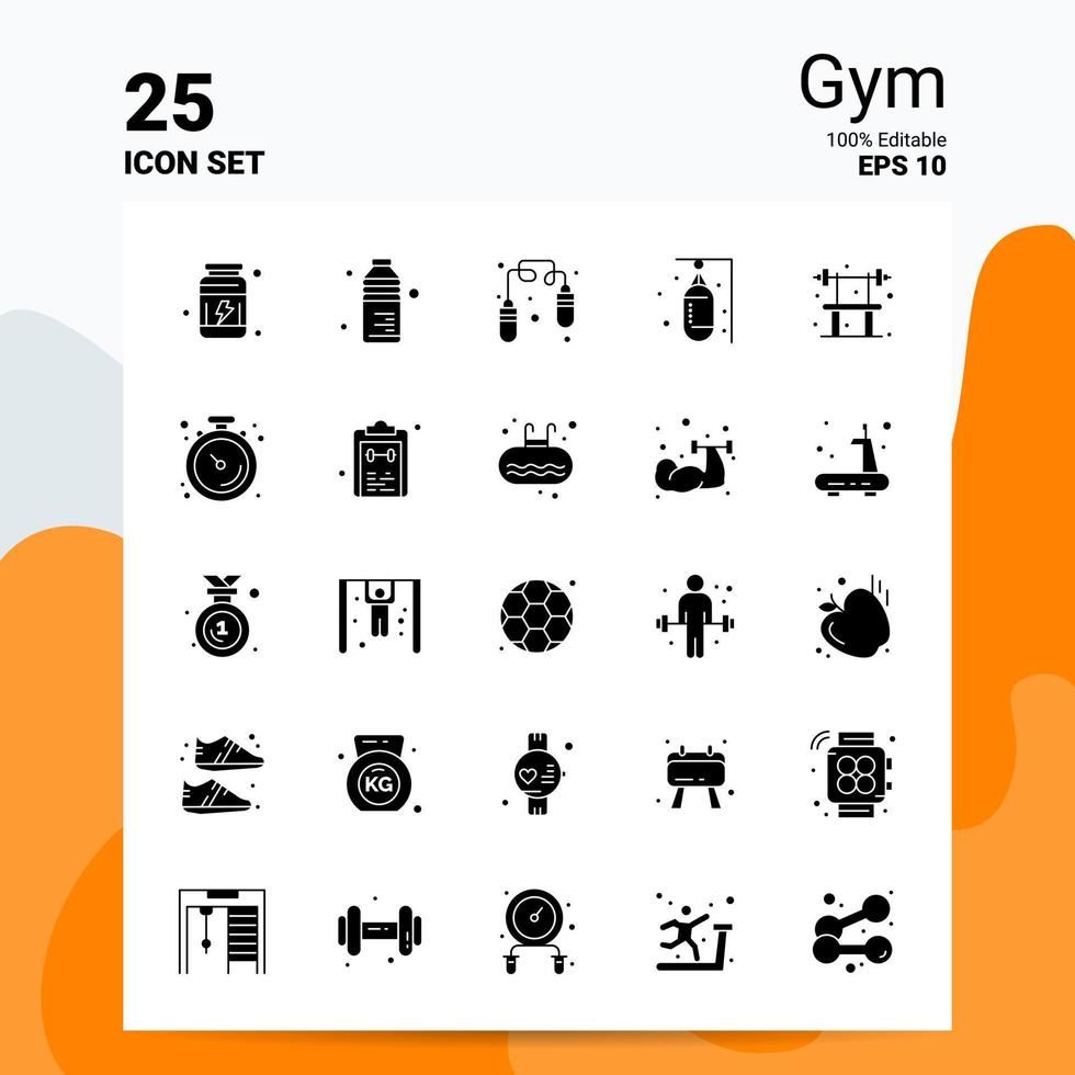 25 conjunto de iconos de gimnasio 100 archivos editables eps 10 ideas de concepto de logotipo de empresa diseño de icono de glifo sólido vector