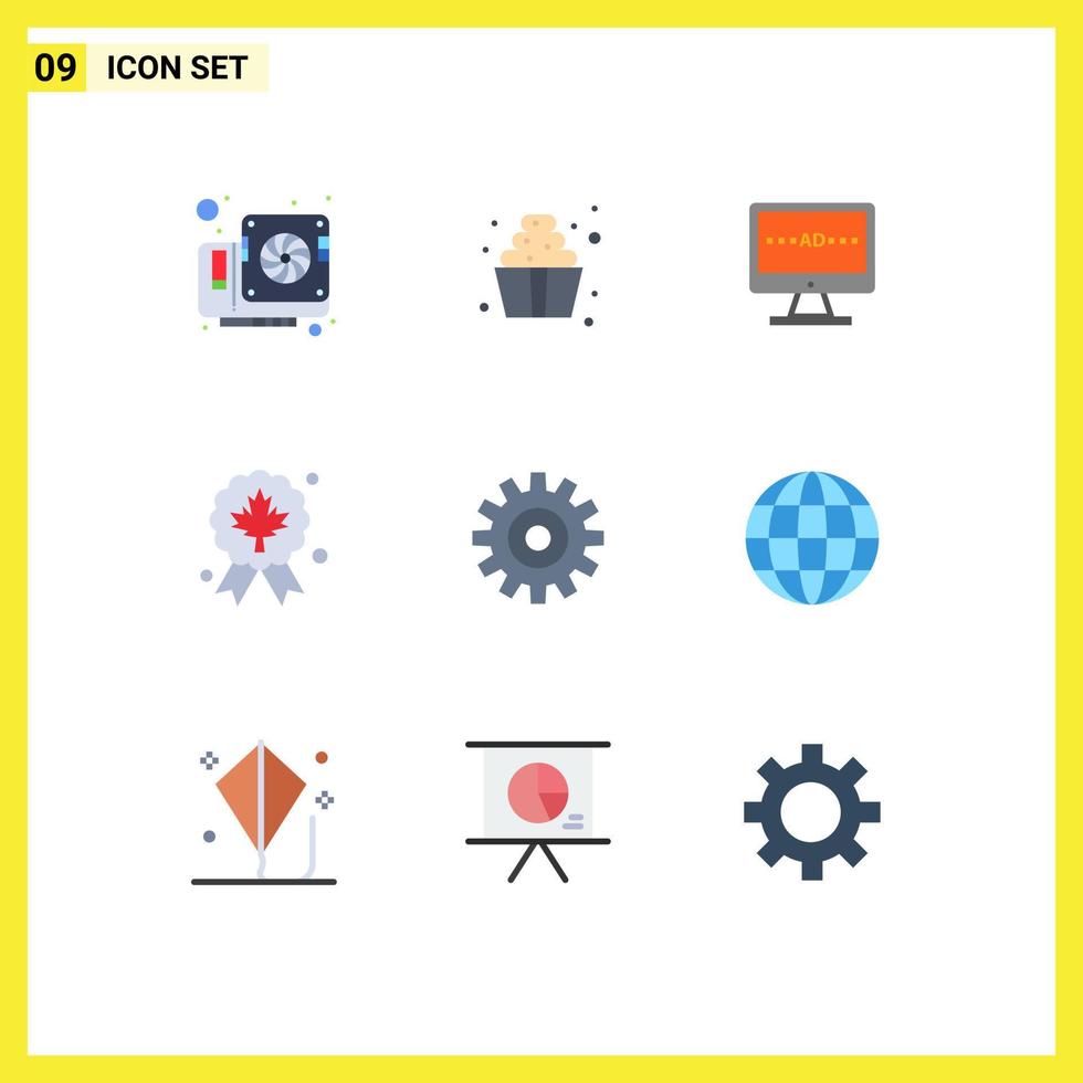 Universal Icon Symbols Group of 9 Modern Flat Colors of gear badge tv award lcd Editable Vector Design Elements