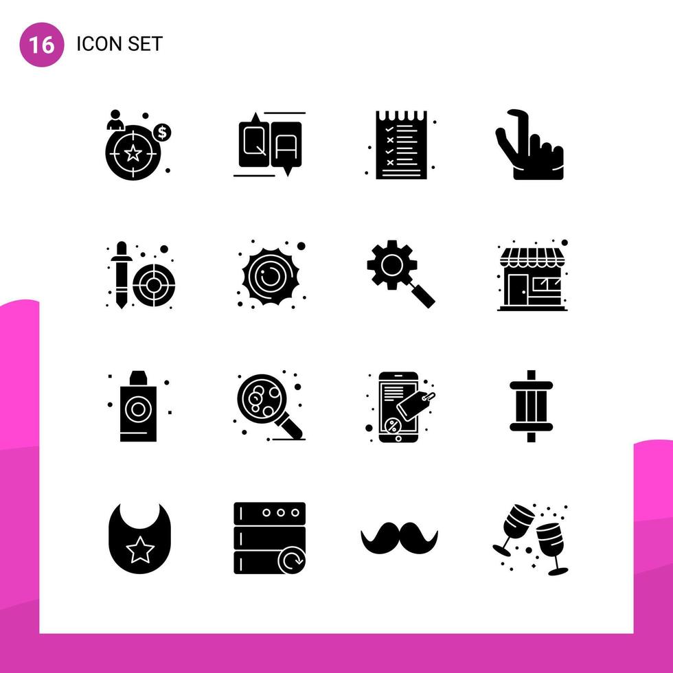 paquete de conjunto de iconos de glifos de 16 iconos sólidos aislados en fondo blanco para aplicaciones móviles y de impresión de diseño de sitios web receptivos vector