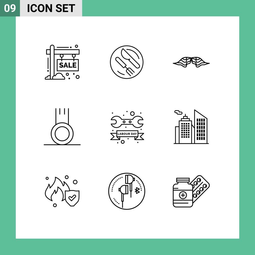 Modern Set of 9 Outlines and symbols such as sport football knife exercise male Editable Vector Design Elements